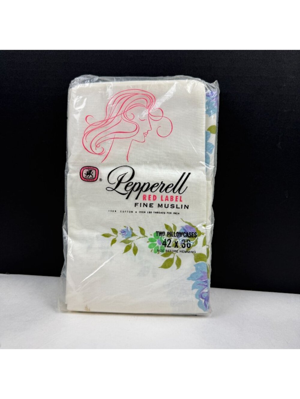 Vintage Pepperell Red Label Fine Muslin Pillowcases Blue Green Floral NEW